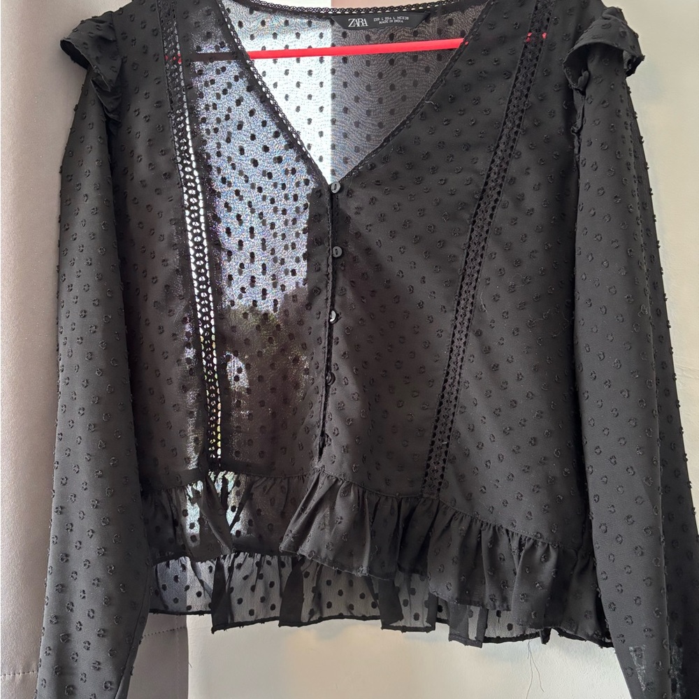 Zara Black Sheer Polka Dot Women's Top